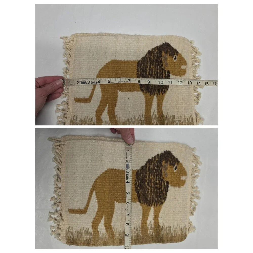 Vintage Hand Woven Wool African Wild Animals Elephant Lion Rhino Placemats